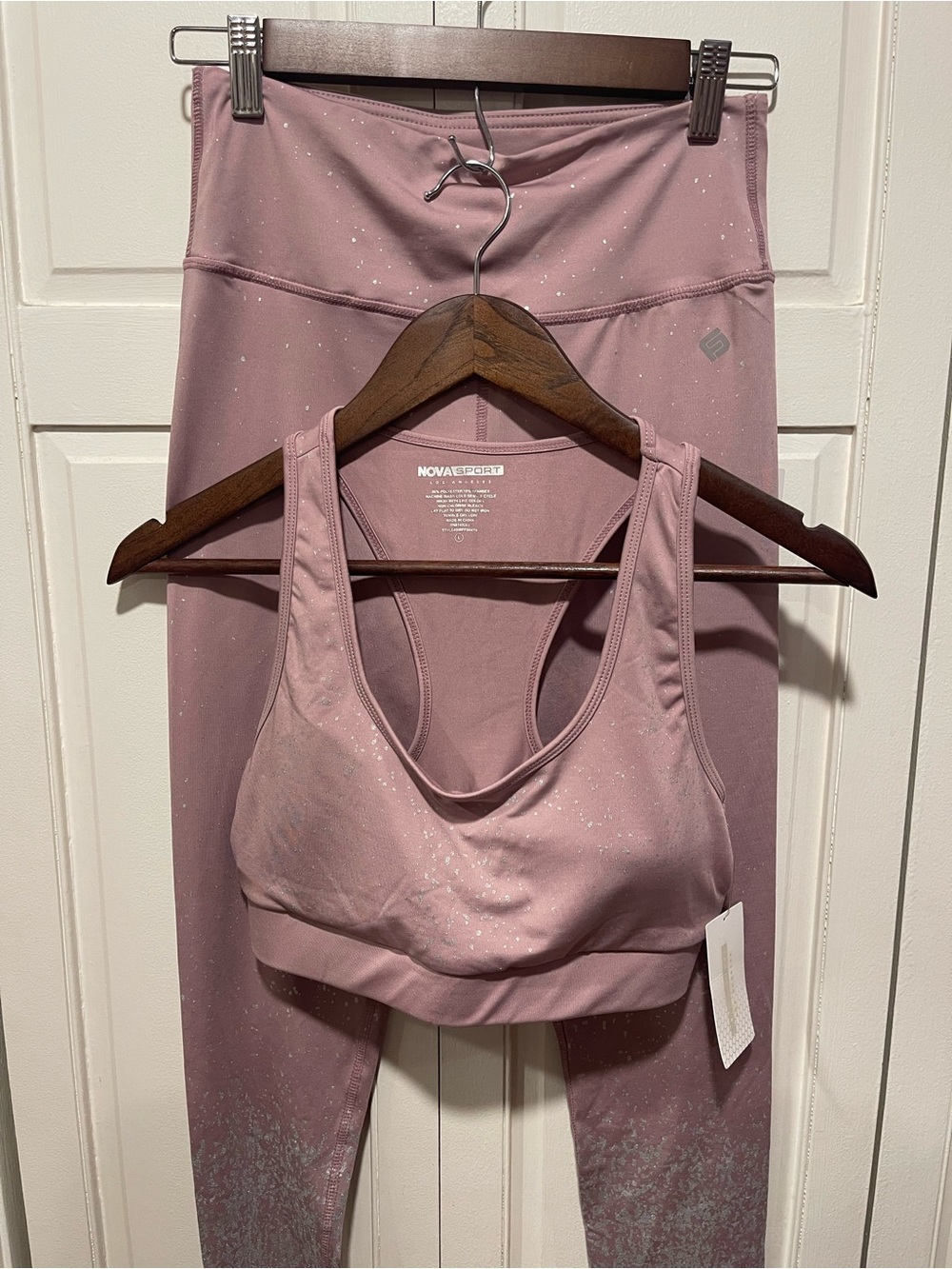 Fashion Nova Mauve Pink Shimmer Sports Bra and Leggings Set